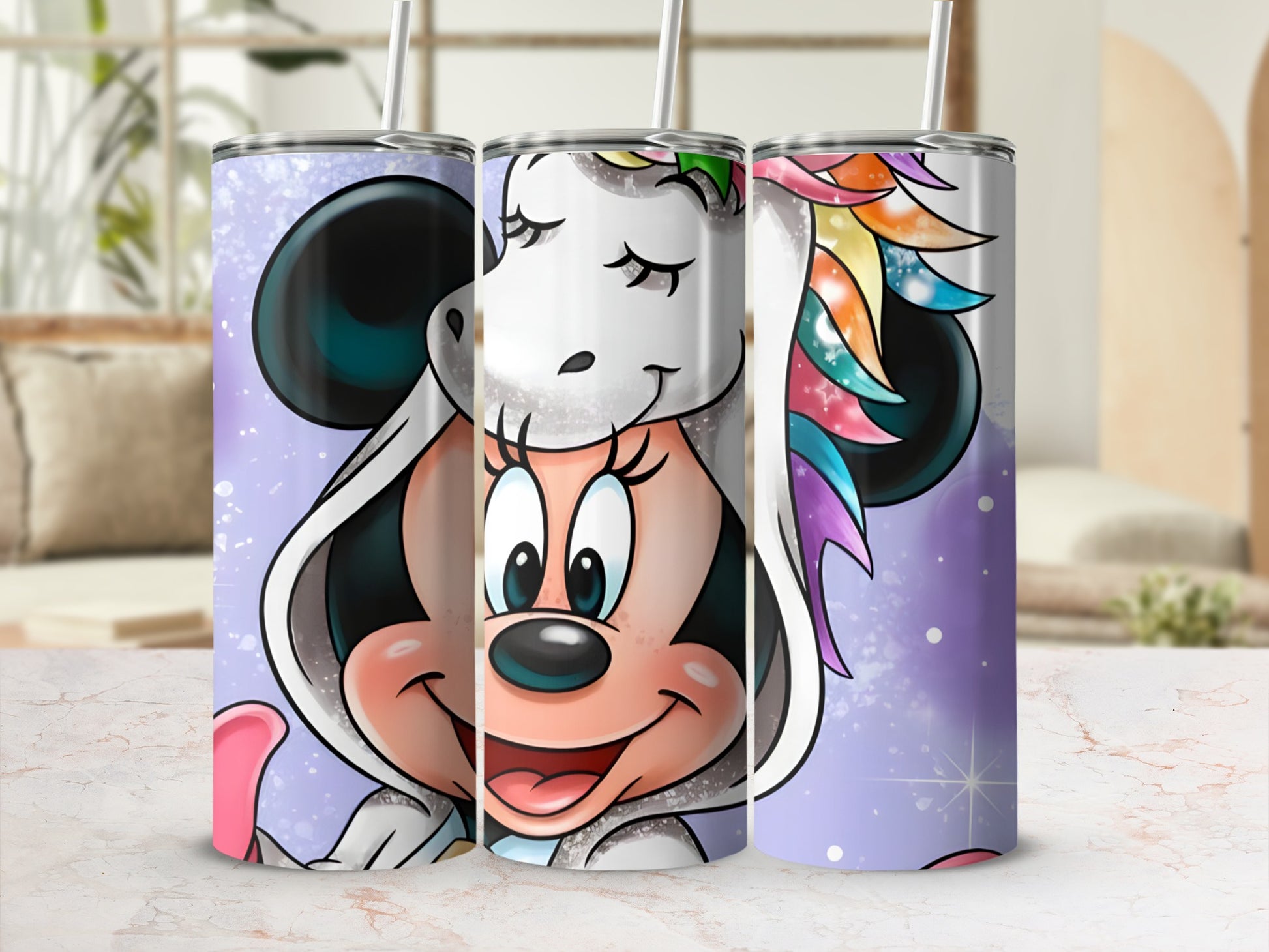 Colorful Minnie Mouse Unicorn-themed Tumbler