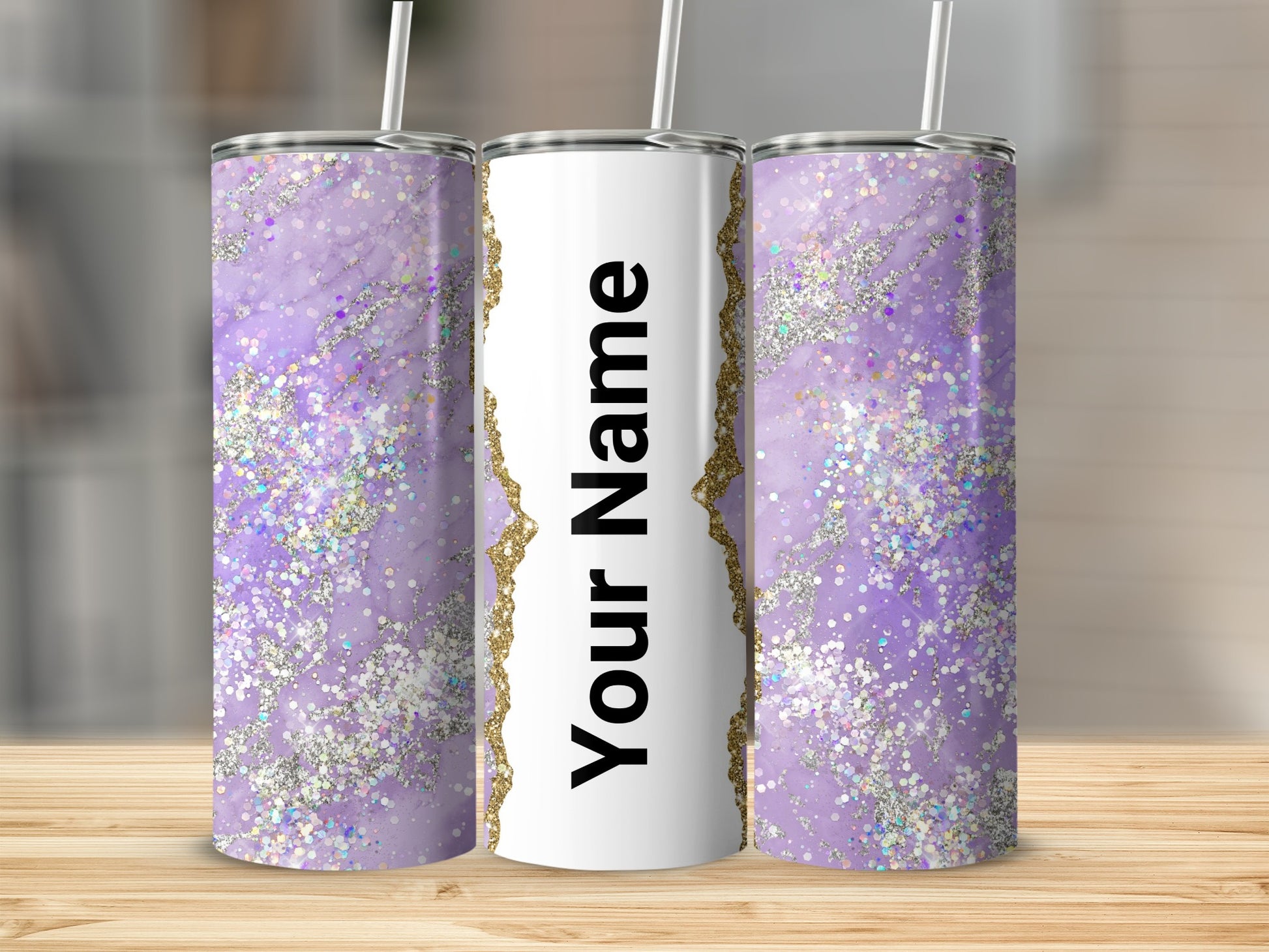 Personalized Glittery Purple Custom Name Tumbler Product