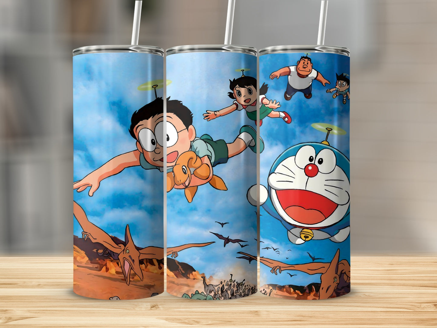 Colorful Flying Characters Tumbler with Straw