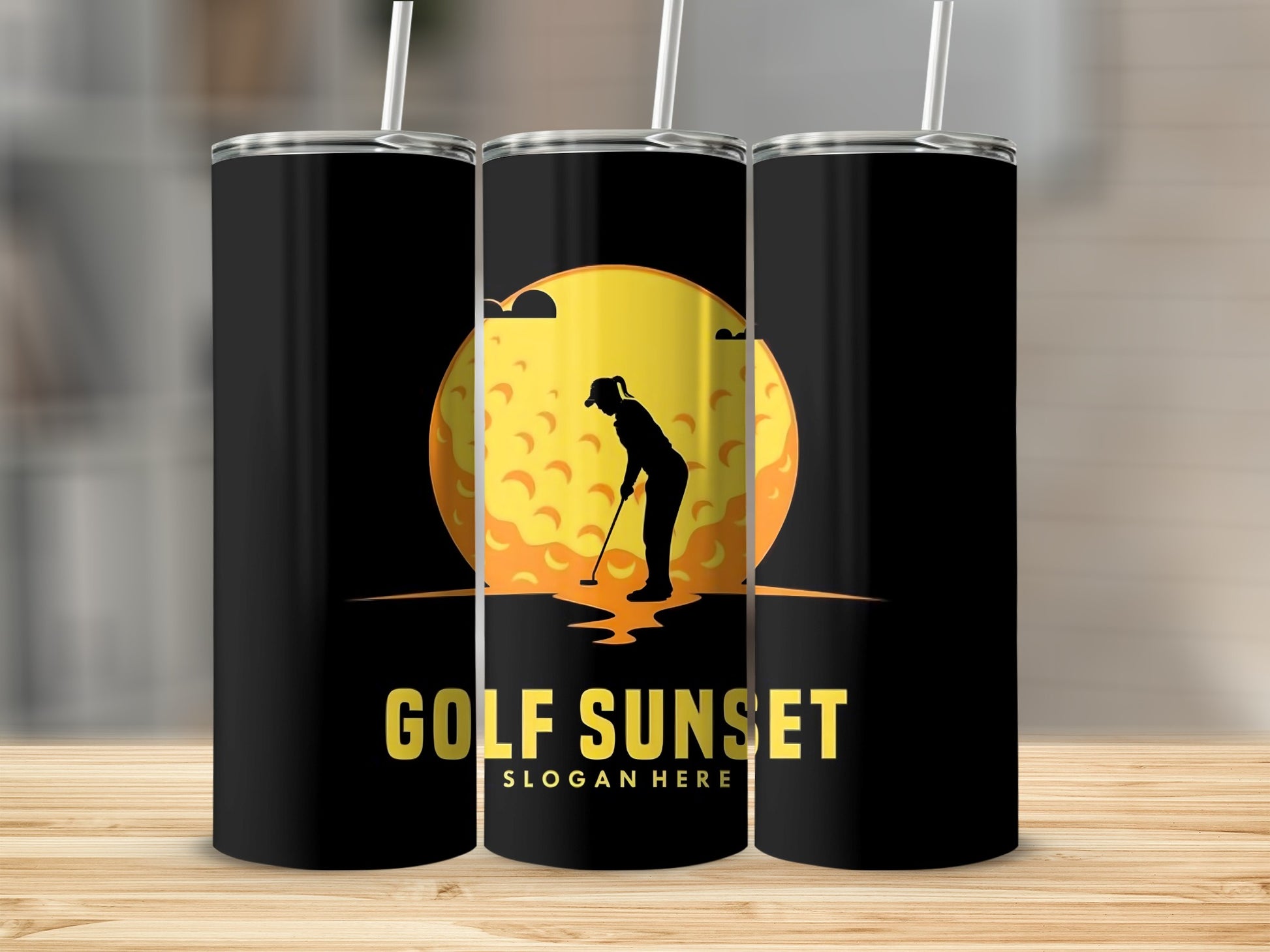 Golf Sunset Graphic Thermos Flask with Straw
