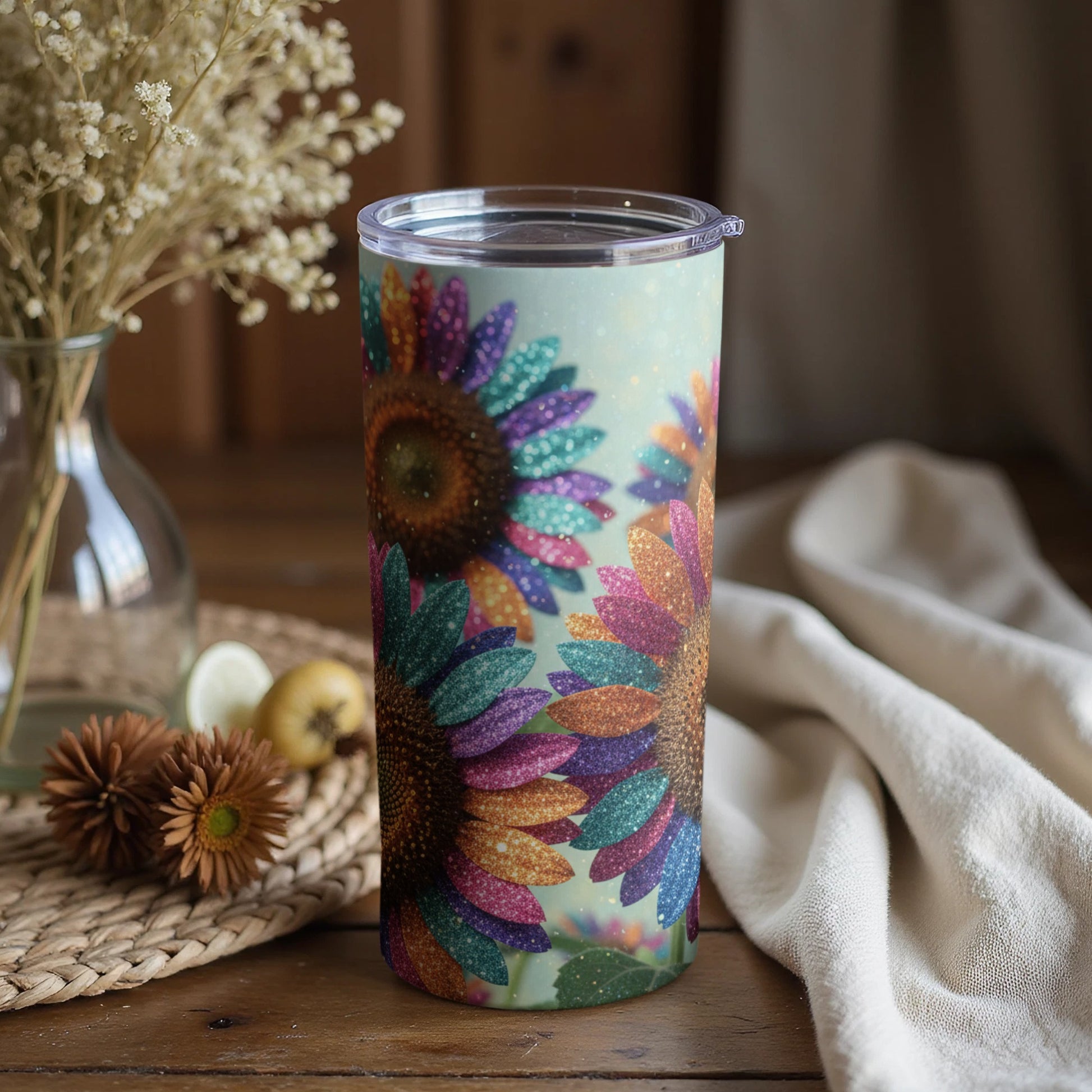 Colorful Glitter Sunflower Design Tumbler Product