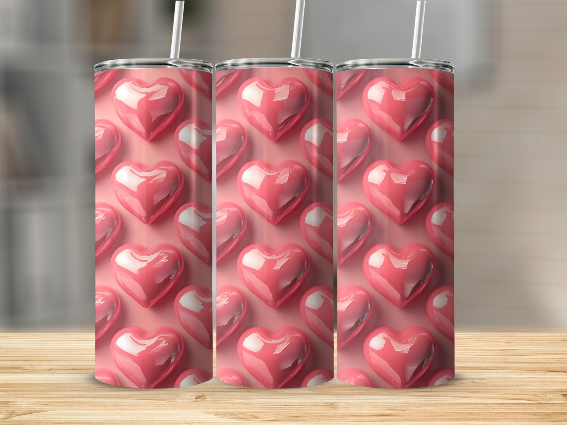 Glossy Pink Heart Pattern Valentine Tumbler product type