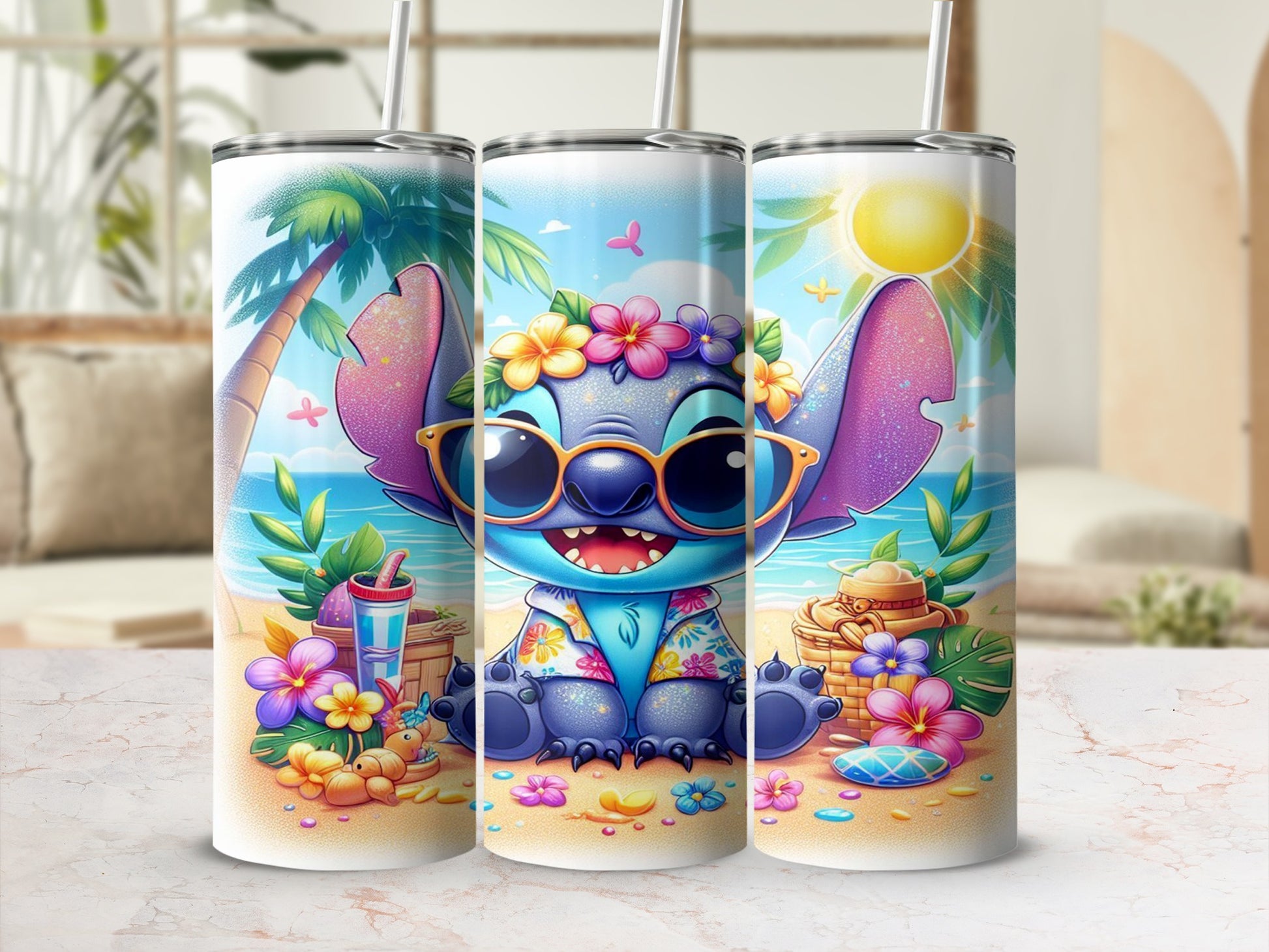 Cute Tropical Themed Tumbler with Cartoon Character