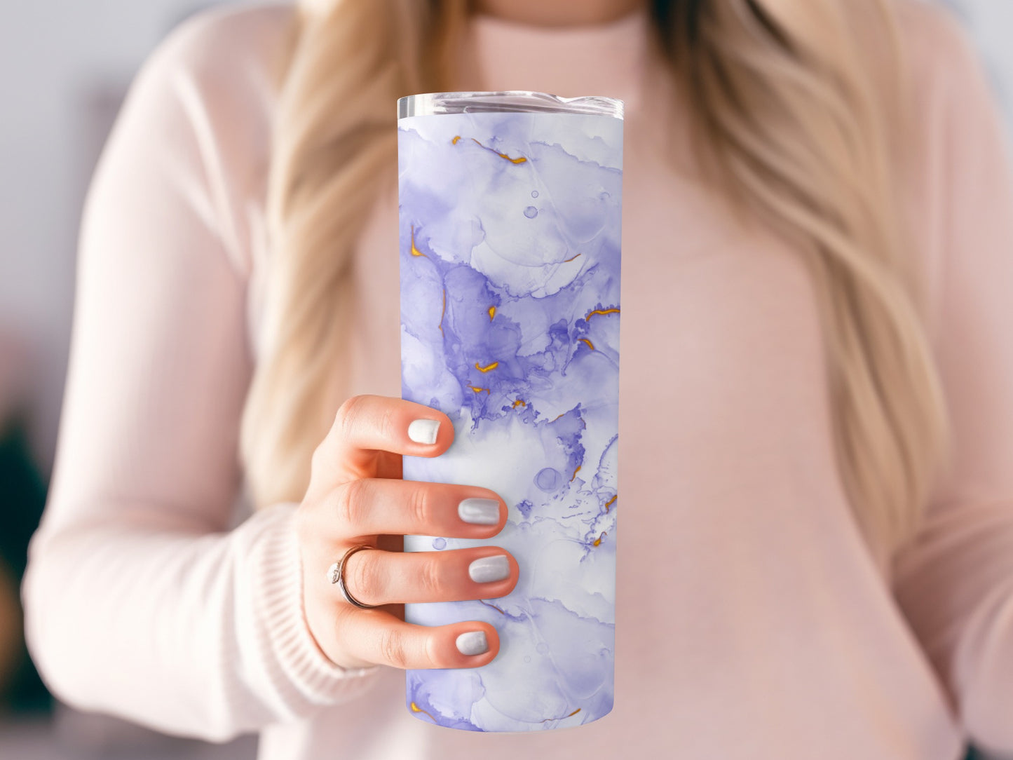 Light Violet Ink Texture With Gold Detail Abstract Tumblers
