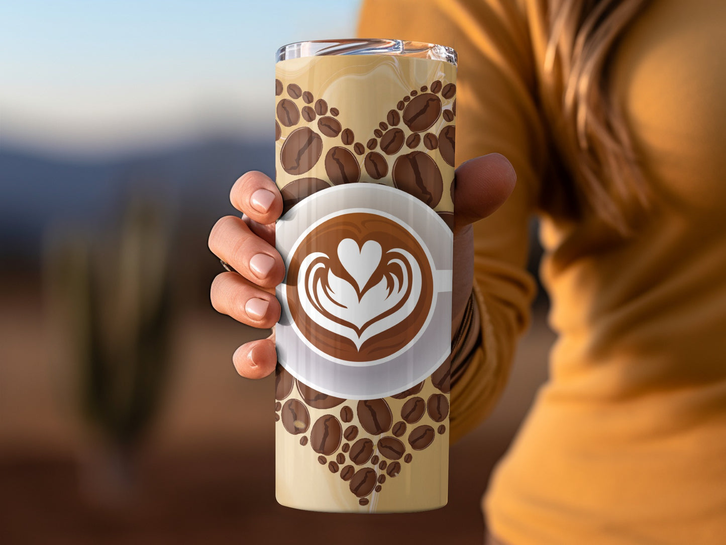 Coffee Bean and Latte Art Design Travel Mug