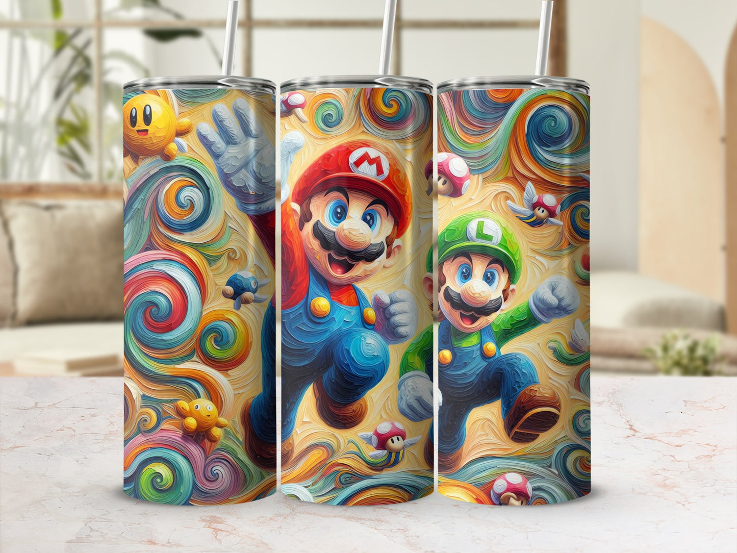 Colorful Mario and Luigi Themed Tumbler Cups