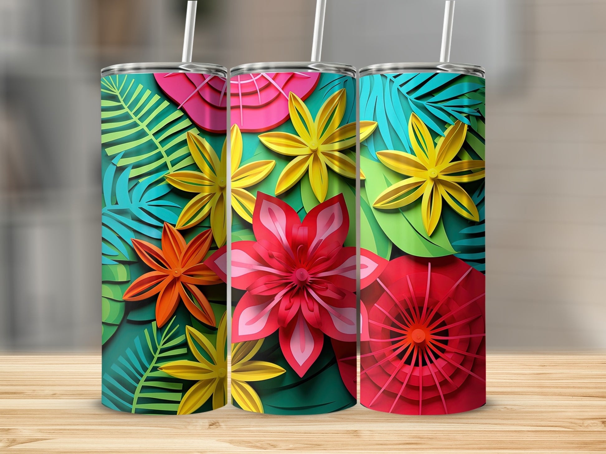 Colorful Floral Pattern Insulated Tumbler Drinkware