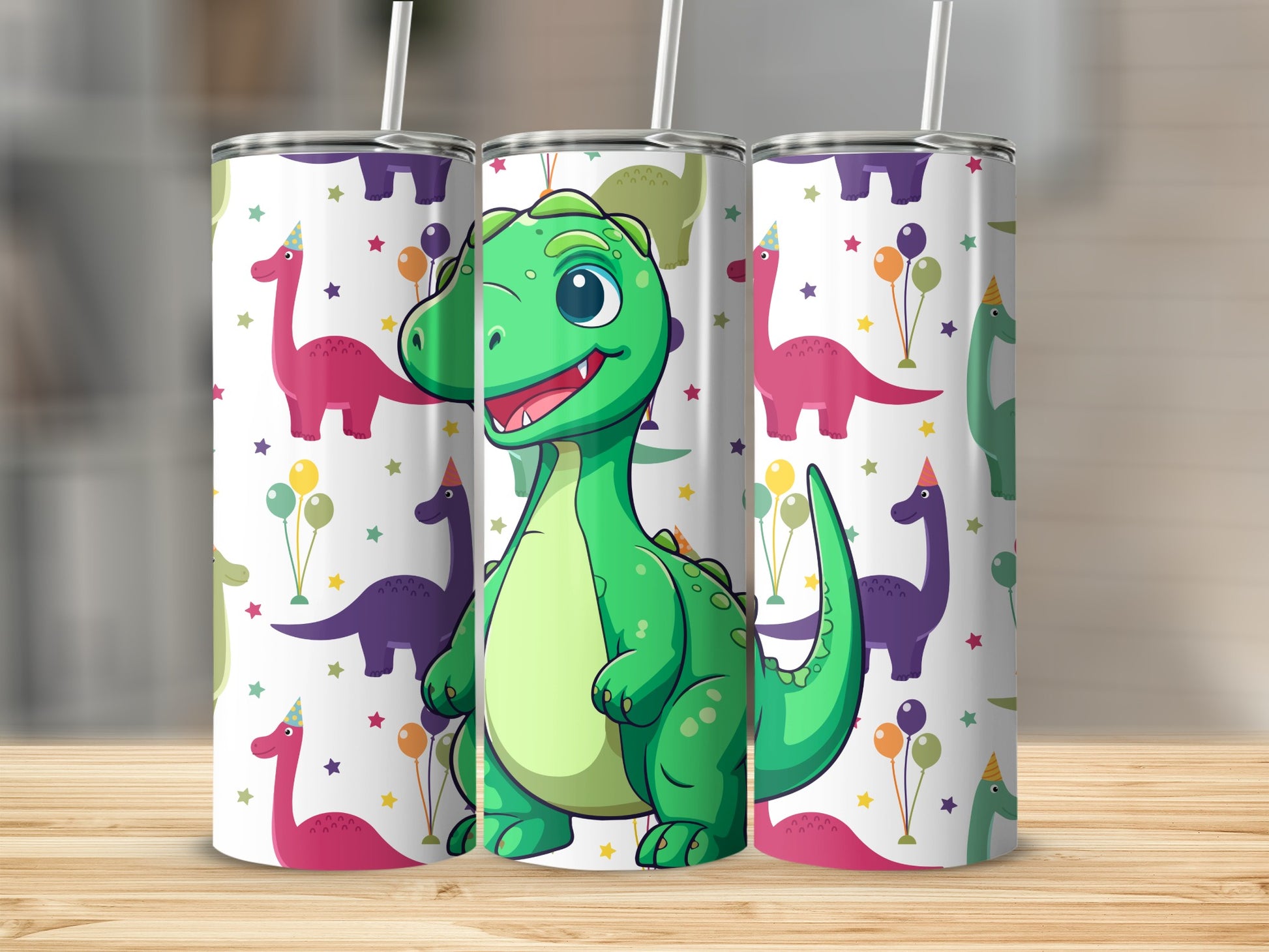 Cute Dinosaur Party Theme Insulated Tumbler Cup