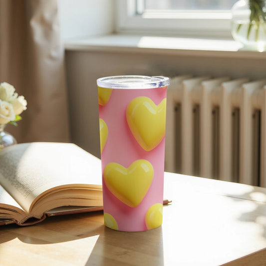 Bright Yellow Hearts on Pink Background Tumbler