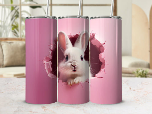 Adorable Bunny Peeking Through Pink Background Tumbler