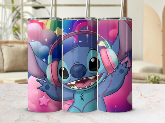 Happy Cartoon Character with Headphones Tumbler