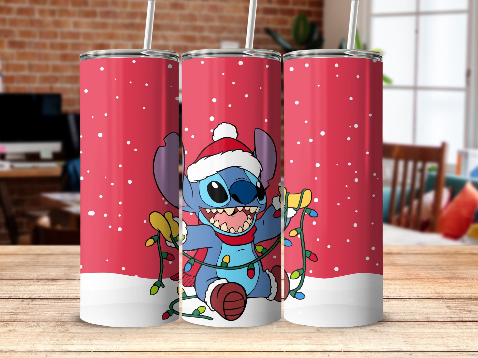 Festive Stitch Tumbler with Holiday Lights Design
