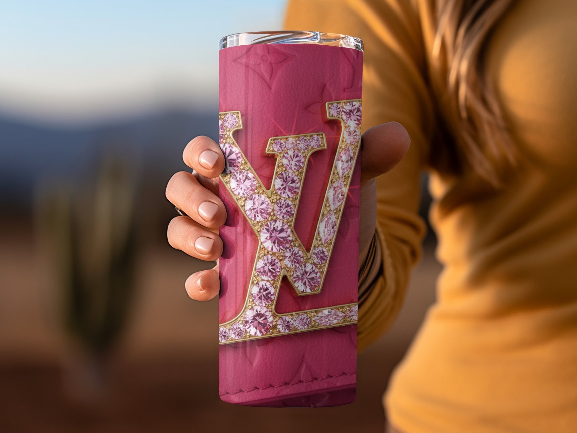 Luxurious Pink Glitter Monogram Insulated Tumbler