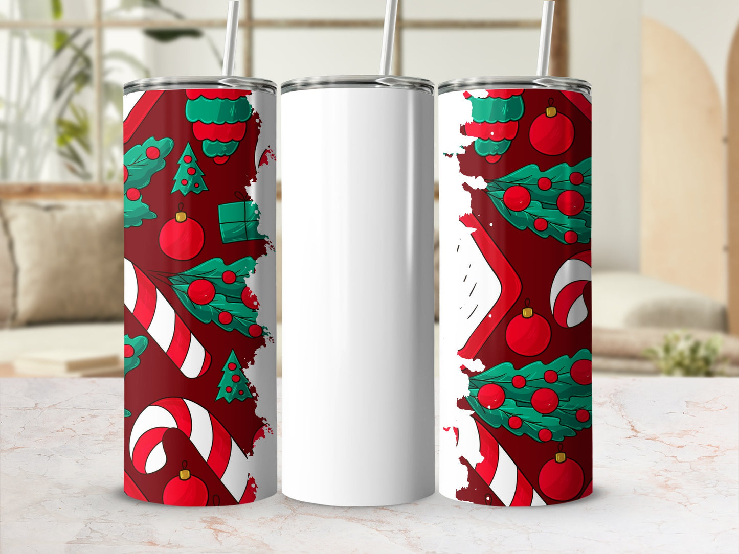 Festive Candy Cane On Holiday Tumbler Christmas Gift Item