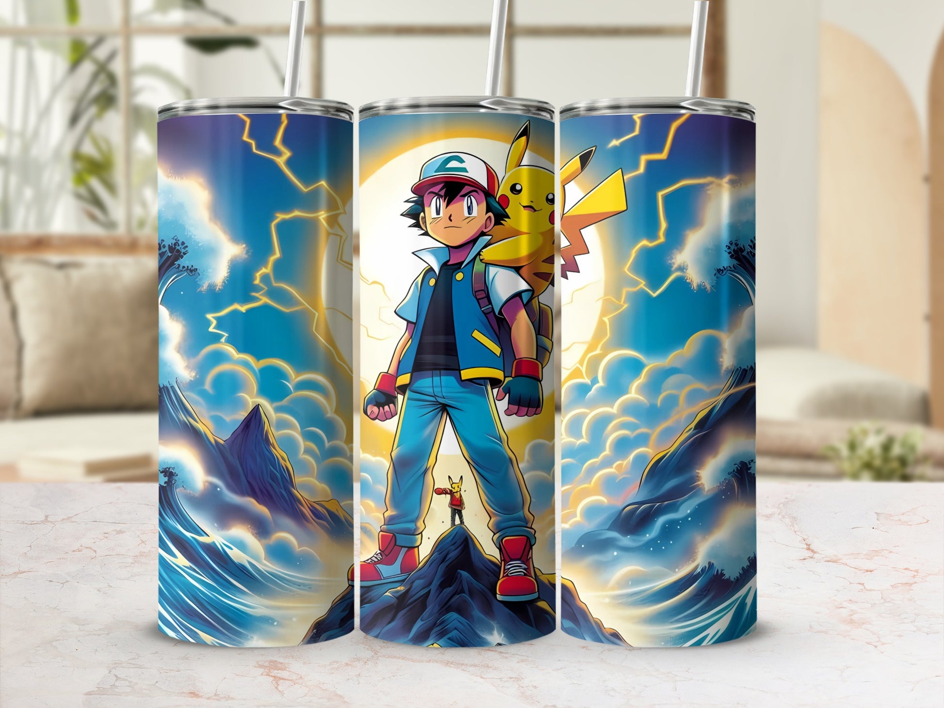 Lightning and Ocean Design Anime Character Tumbler