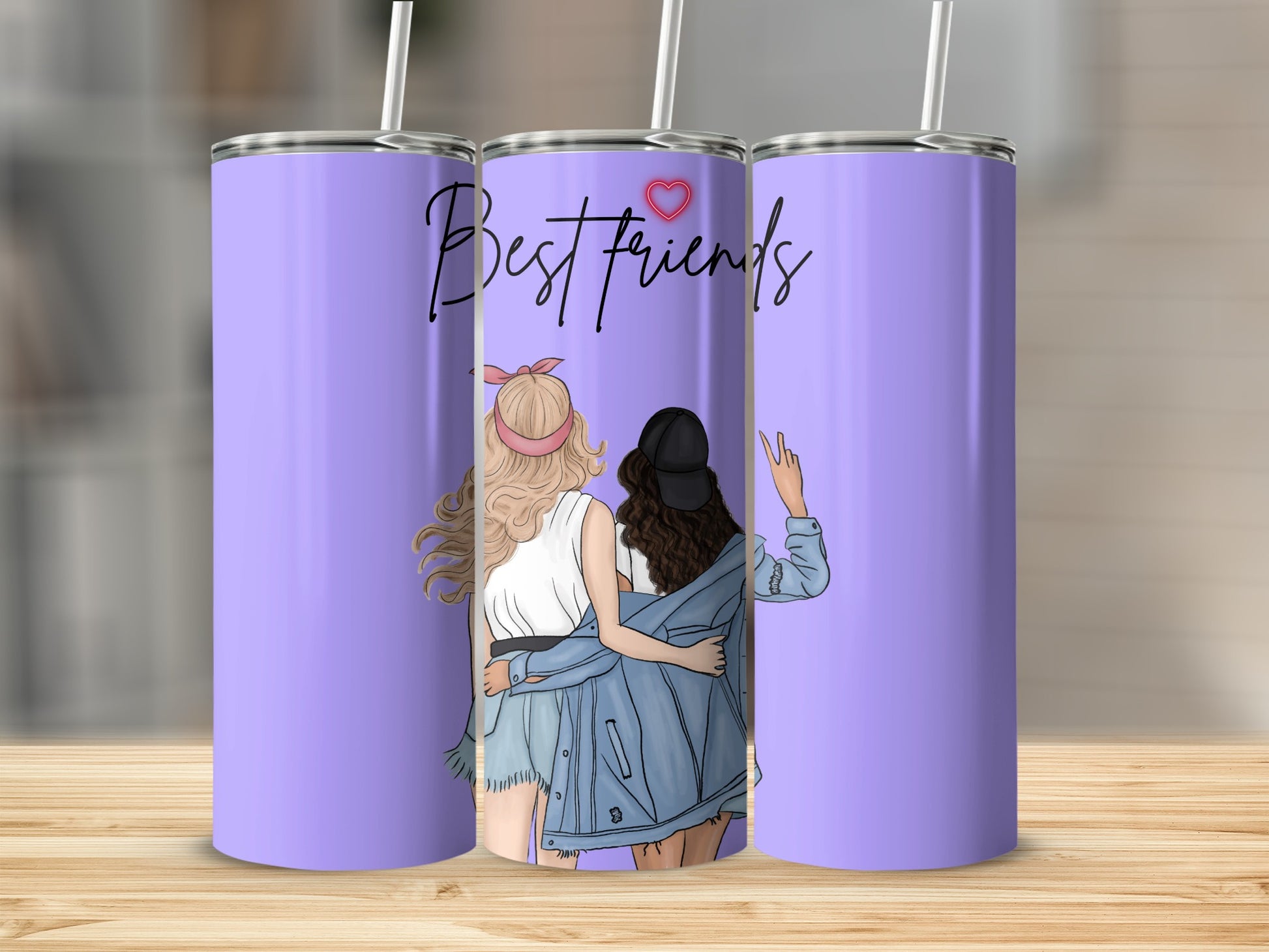Best Friends Illustration on Lavender Tumbler Cup
