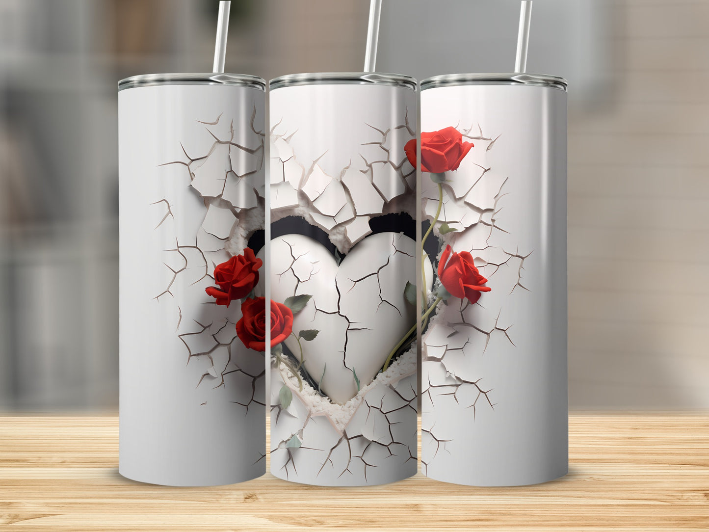 Cracked Heart with Roses Design Tumbler
