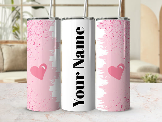 Personalized Pink Heart Design Tumbler with Straw