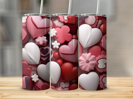 Romantic Hearts and Flowers Tumbler Design for Drinks