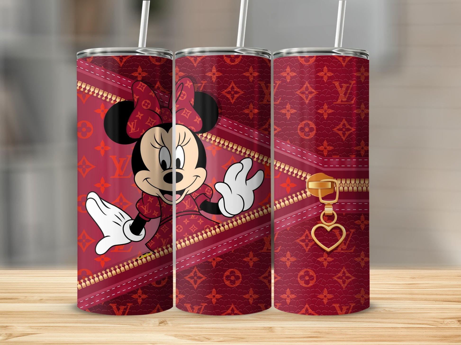 Cute Minnie Mouse Red Zipper Themed Insulated Tumbler