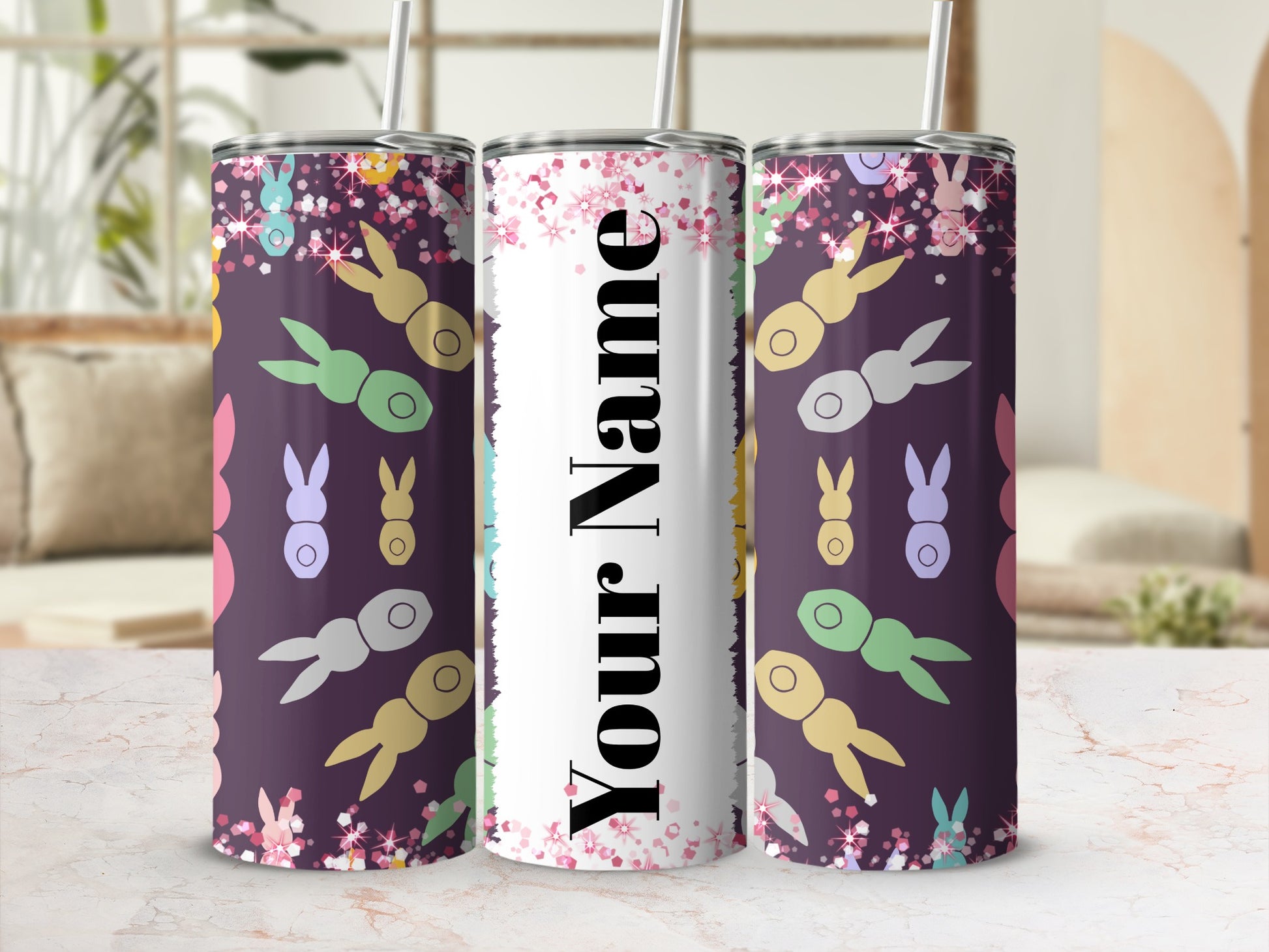 Customizable Easter Bunny Pattern Tumbler Gift