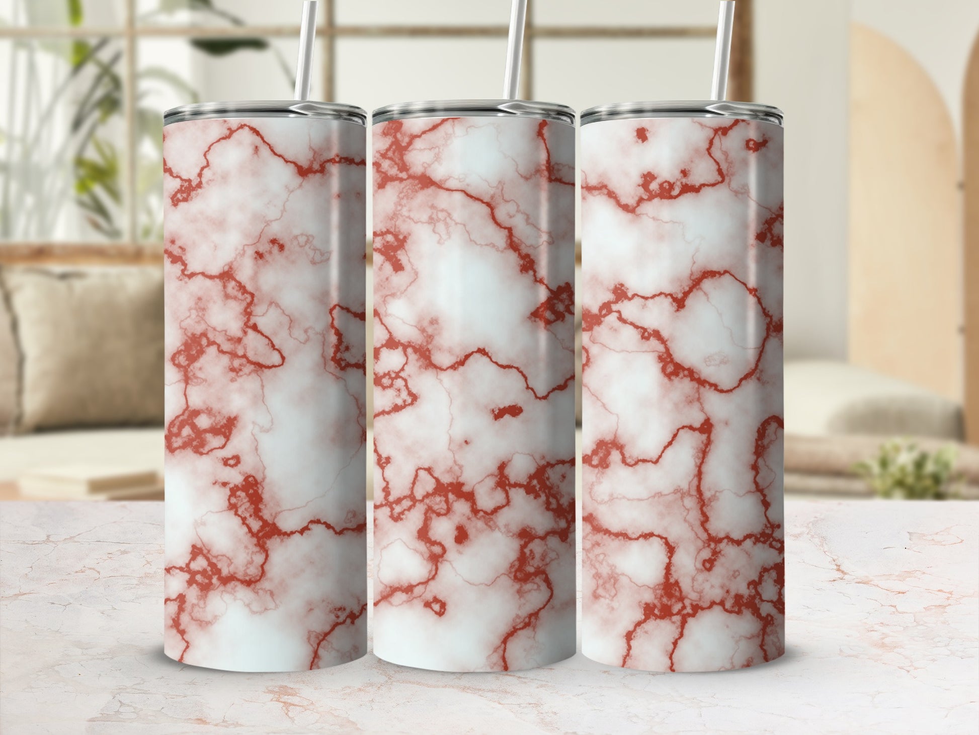 Reddish White Marble Pattern Straw Tumbler product type