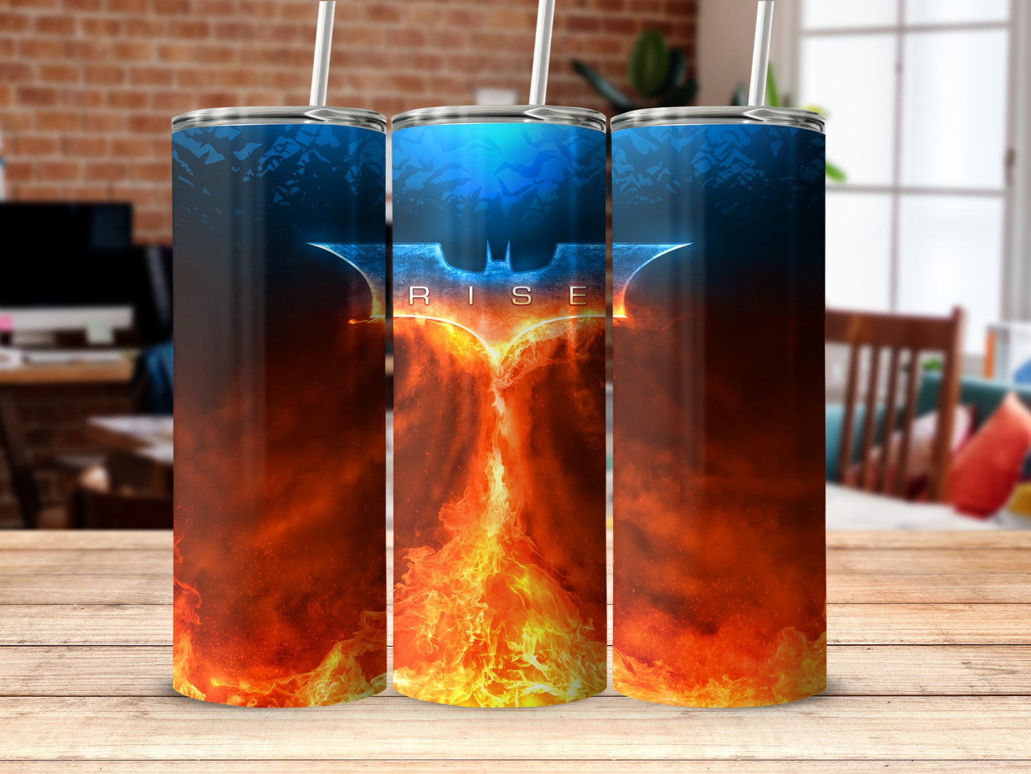 Batman RISE symbol fiery custom tumbler product type
