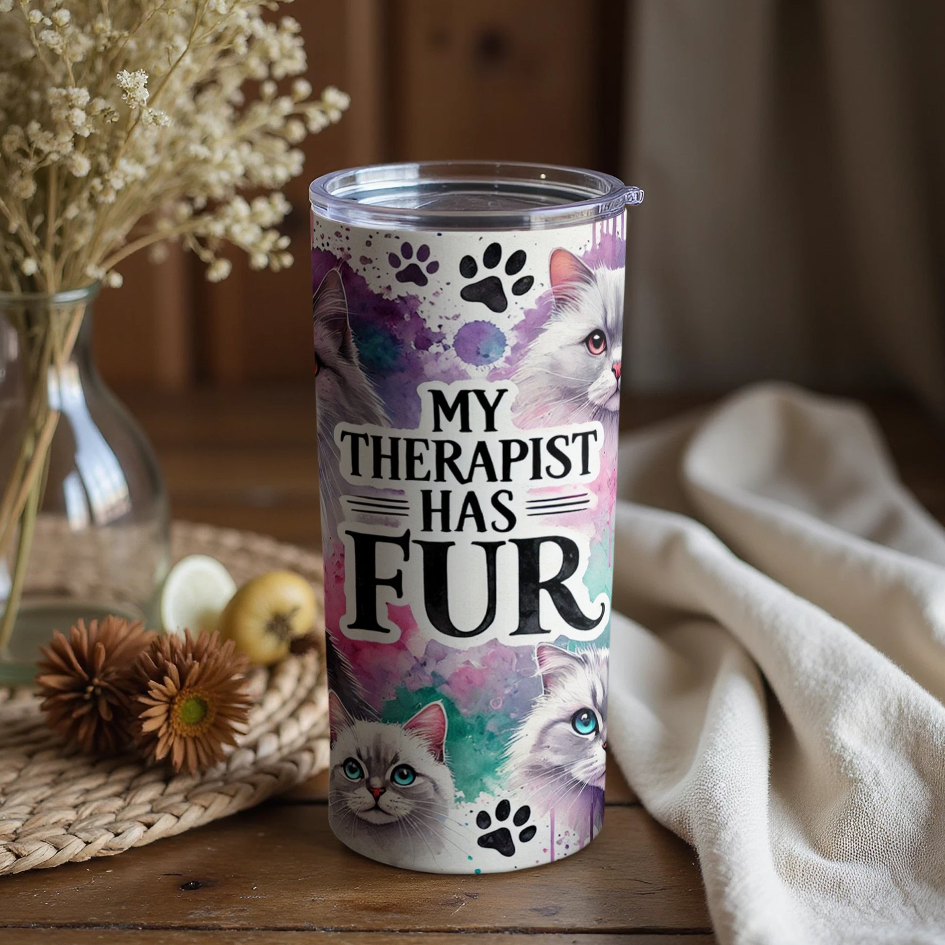 My Therapist Has Fur Cute Cat Themed Tumbler