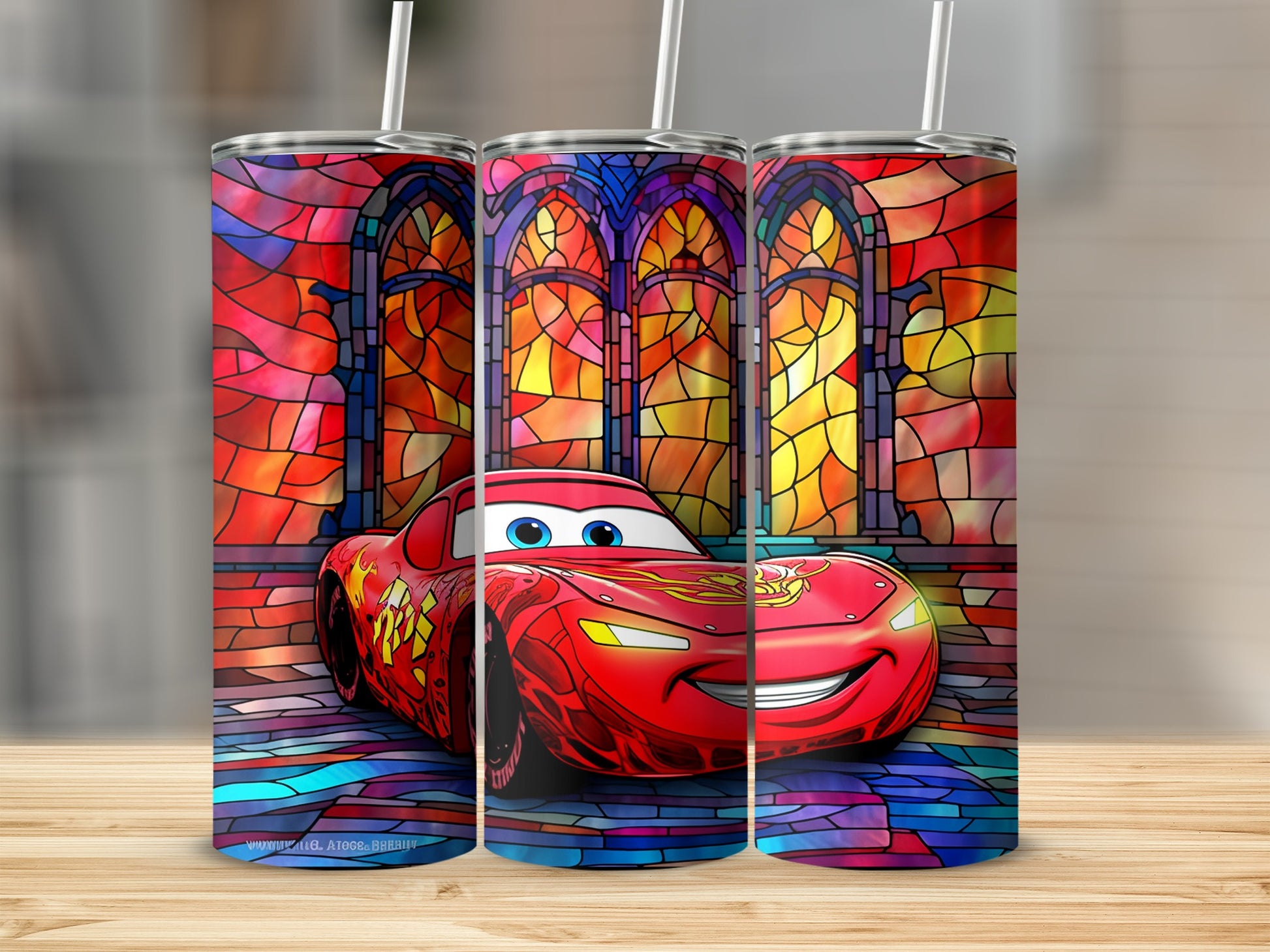 Lightning McQueen Stained Glass Design Tumbler