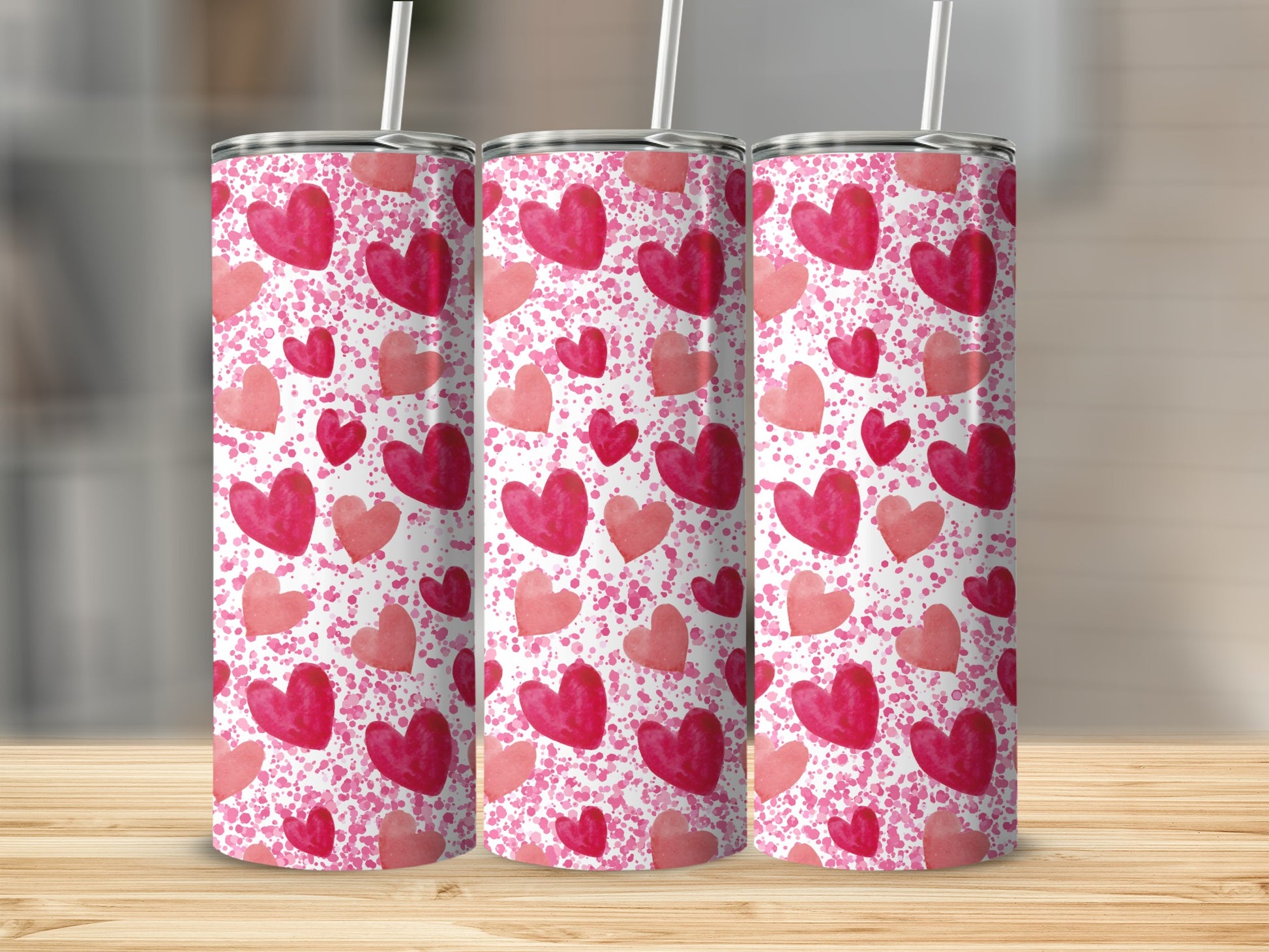 Pink Hearts Pattern Design Tumbler for Valentine's Day