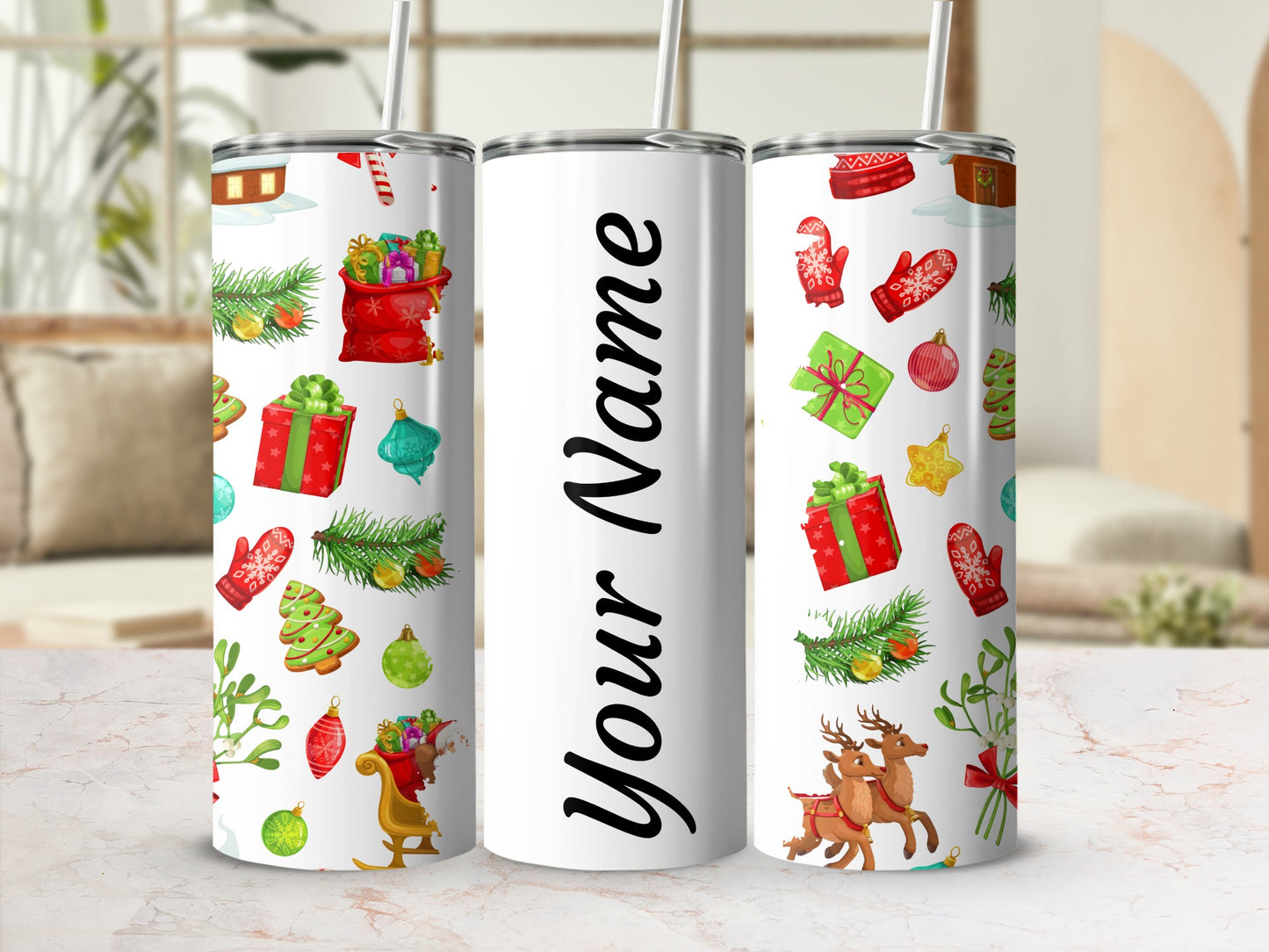 Personalized Christmas-themed Tumbler Flask