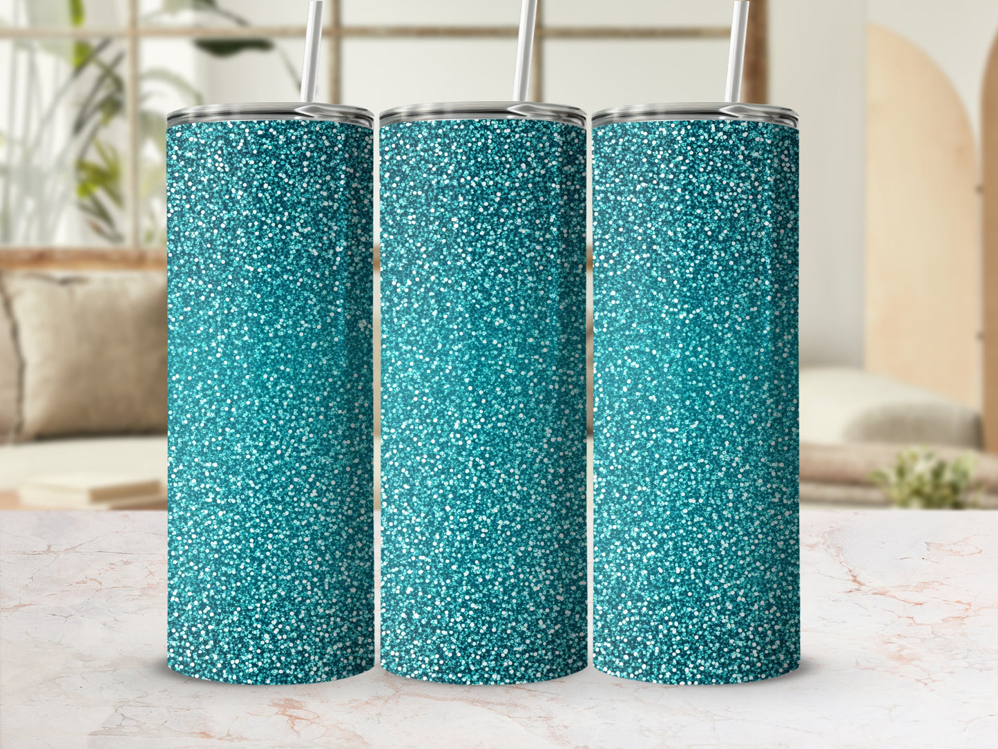 Shimmering Turquoise Cascade Design Pattern Tumblers