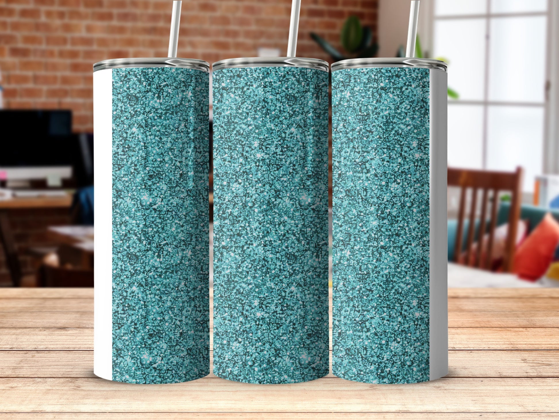 Glittery Blue Textured Tumbler with Straw Stylish Flask