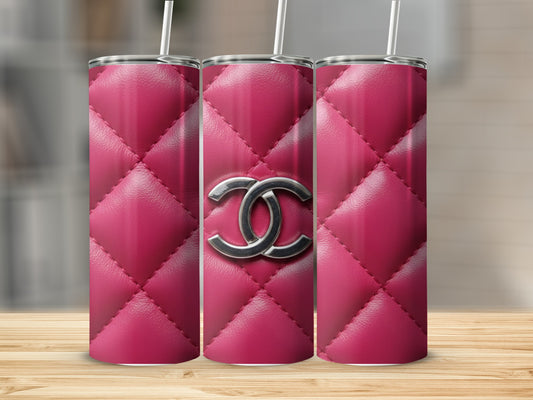 Pink Quilted Design With Silver CC Logo Tumblers