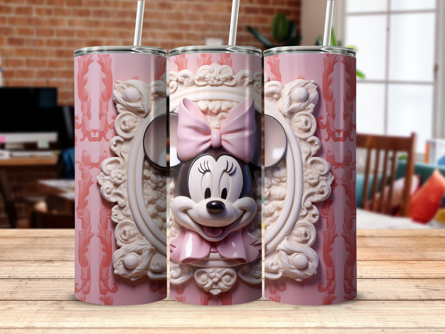 Cute Pink Disney Character Tumbler with Floral Design