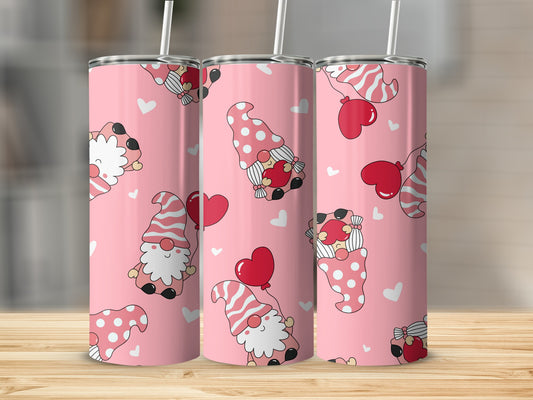 Adorable Pink Gnome Design on Drinkware With Hearts Tumblers