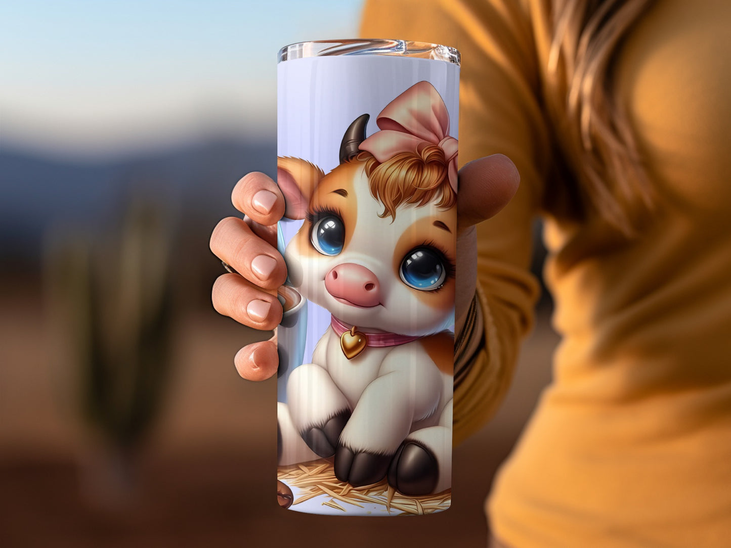 Cute Baby Cow with Heart Pendant Tumbler Cup