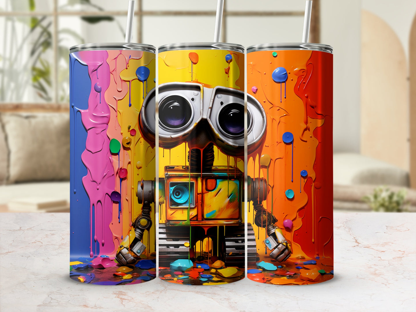 Colorful Robot Splatter Design Insulated Tumbler