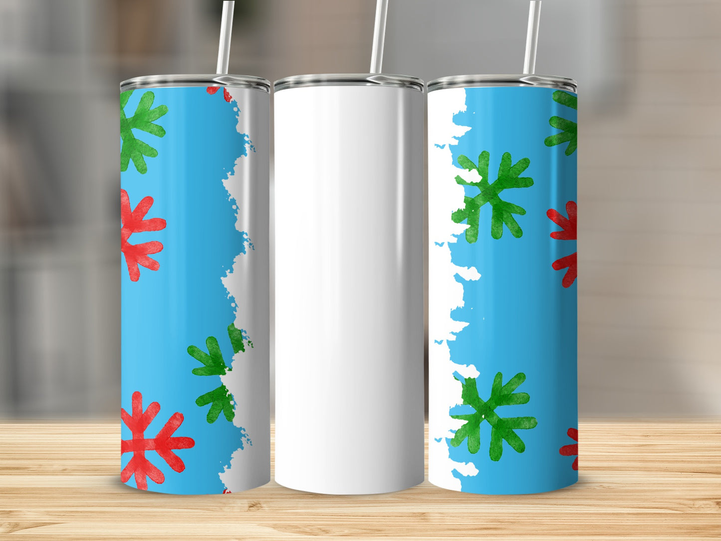 Blue Red and Green Floral Patterned Tumbler Product