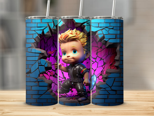 Cute Animated Character Breaking Through Wall Tumbler