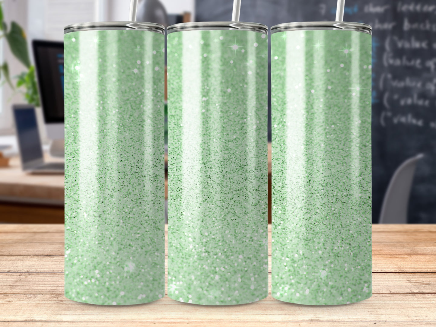 Sparkling Light Green Glitter Tumbler with Straw