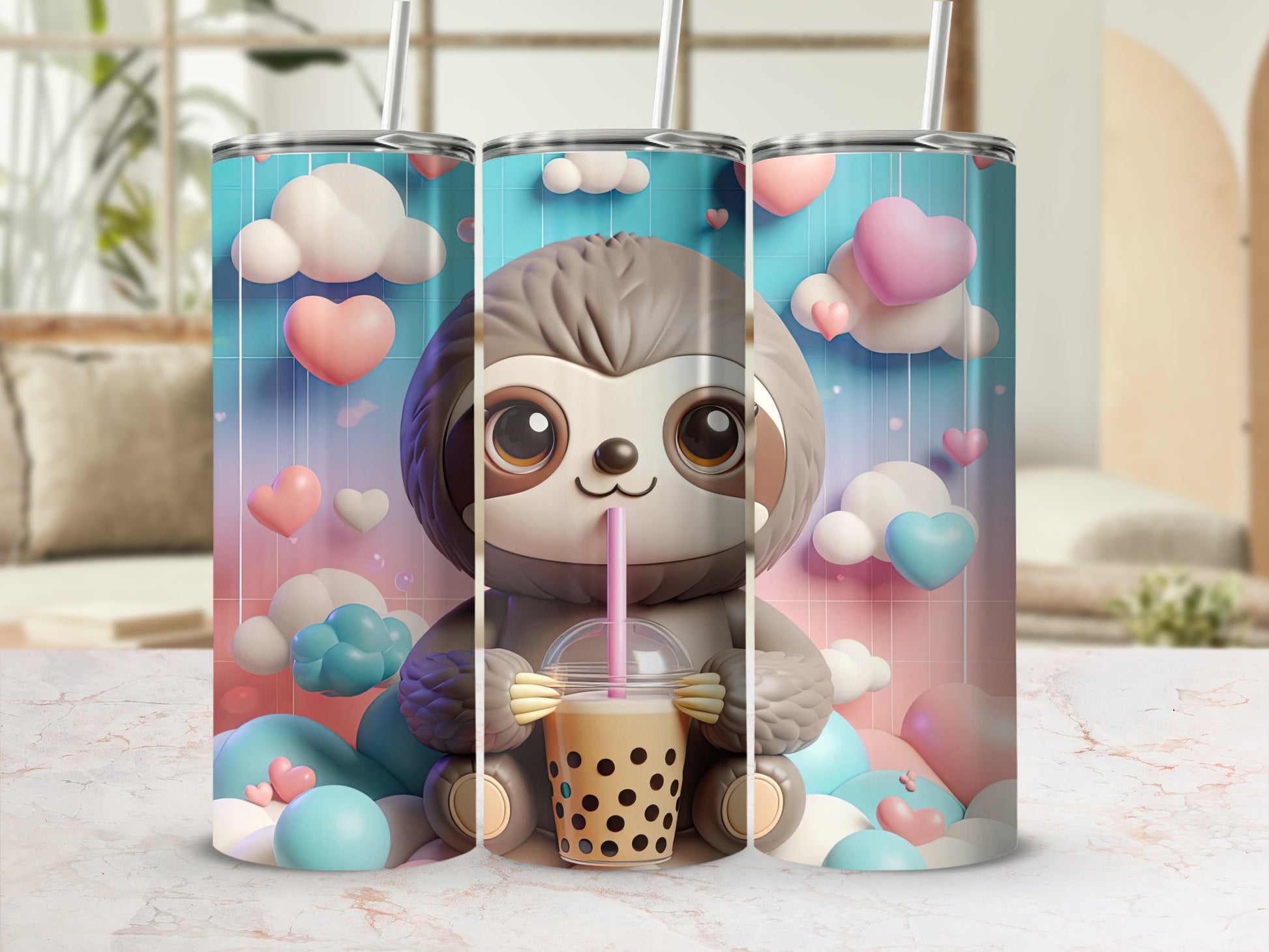 Adorable Sloth Bubble Tea Drink Clouds Hearts product type