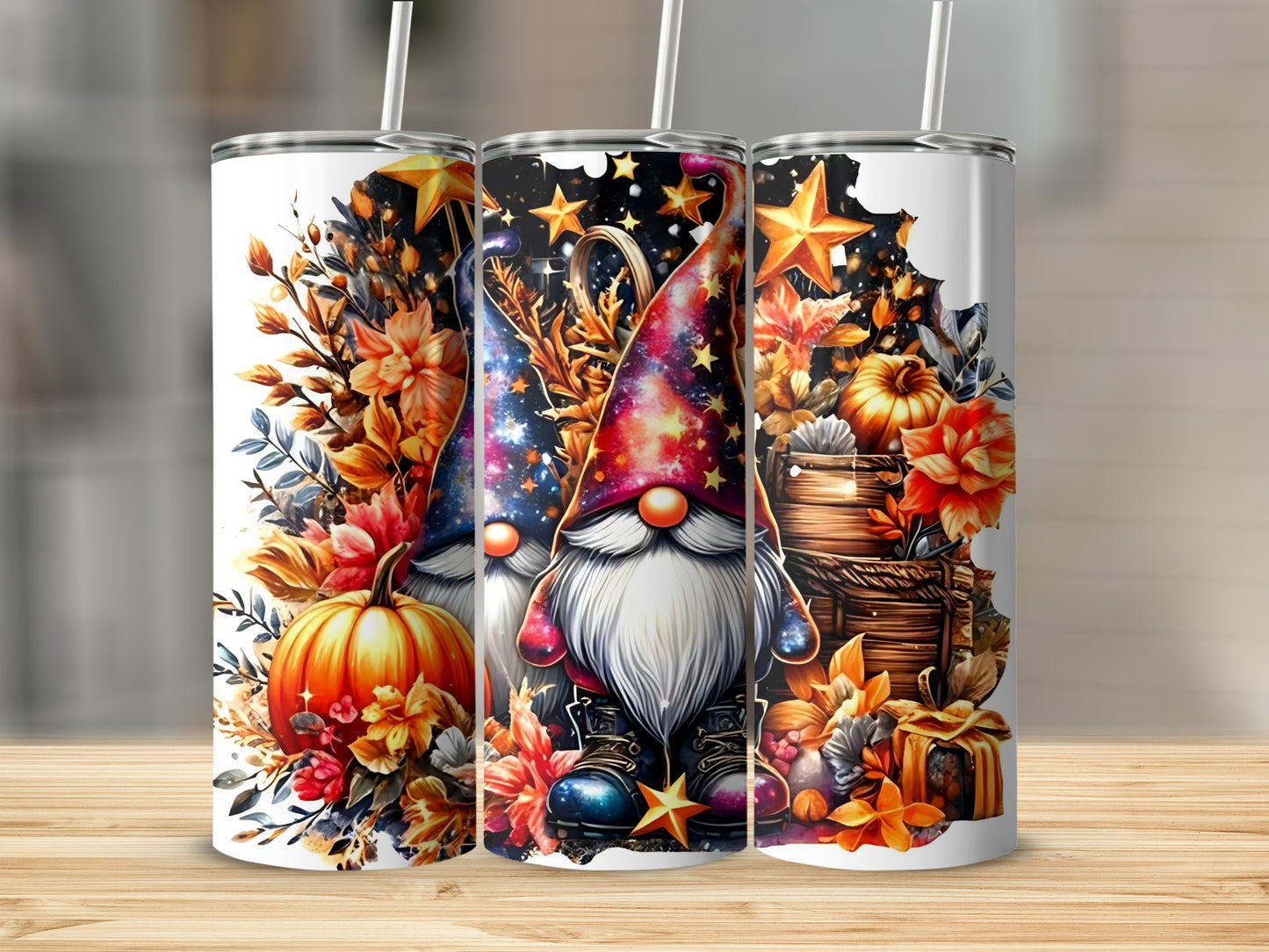 Festive Autumn Gnome Insulated Tumbler with Straw