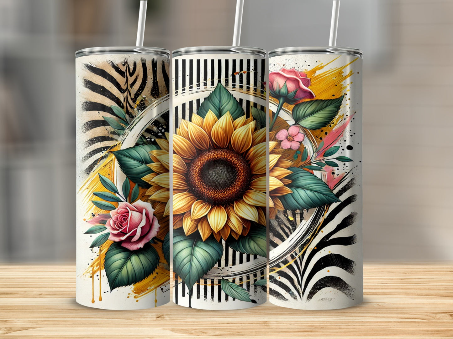 Vibrant Sunflower and Roses Art Tumbler