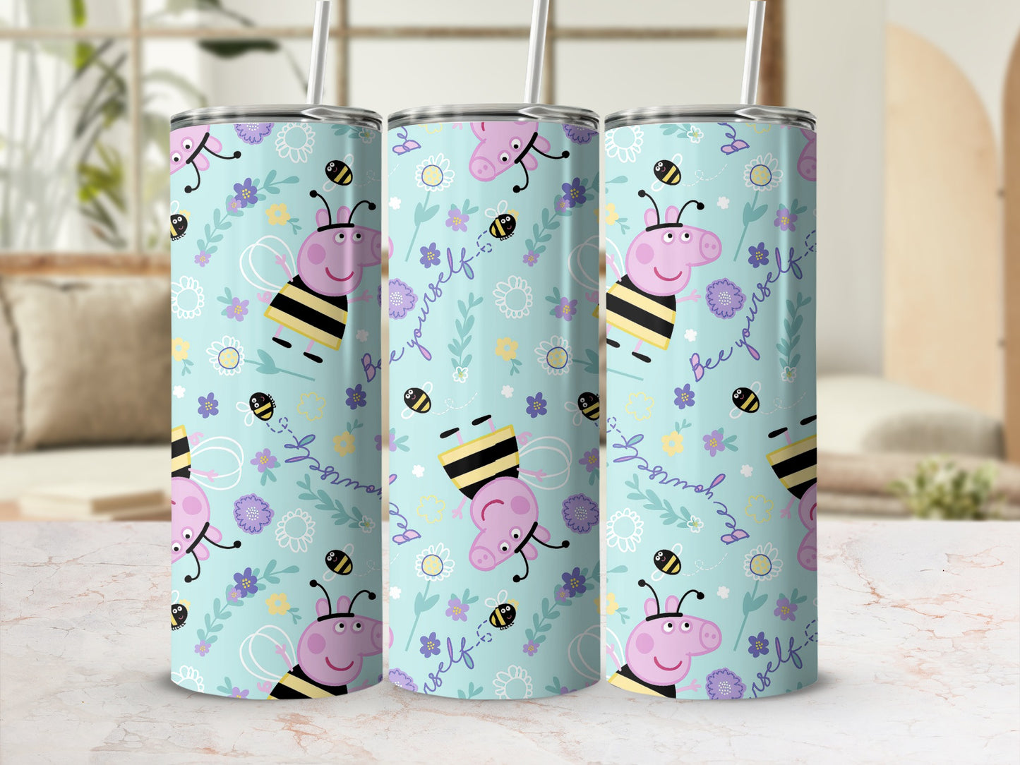 Cute Cartoon Bee and Piggy Character Tumbler