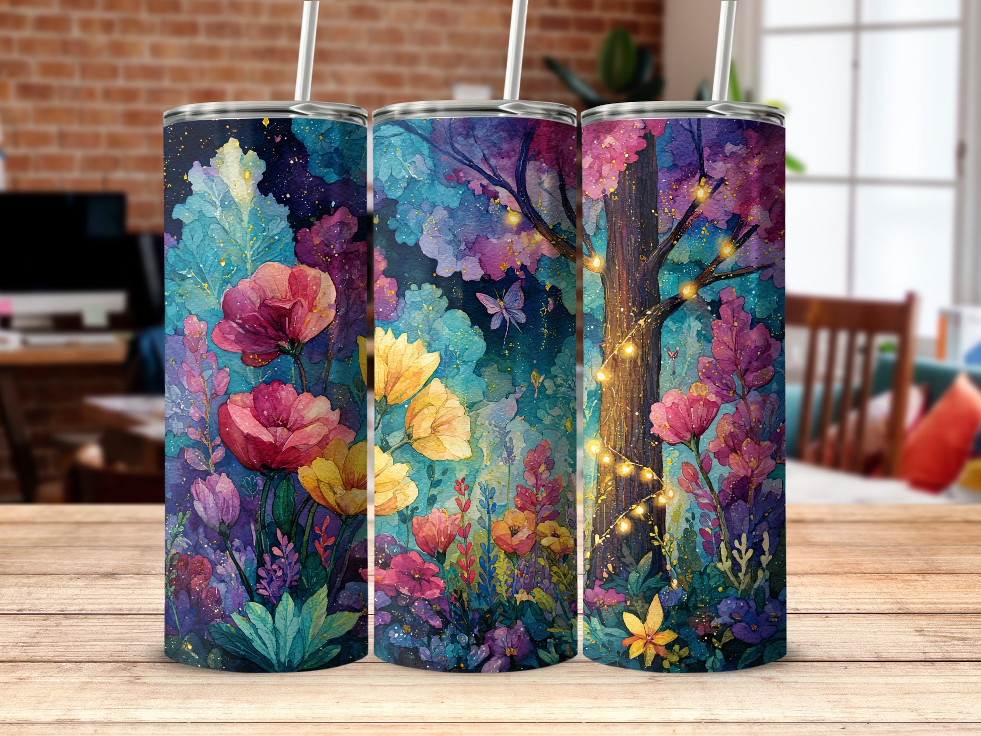 Vibrant Artistic Floral and Forest Themed Tumbler Cup