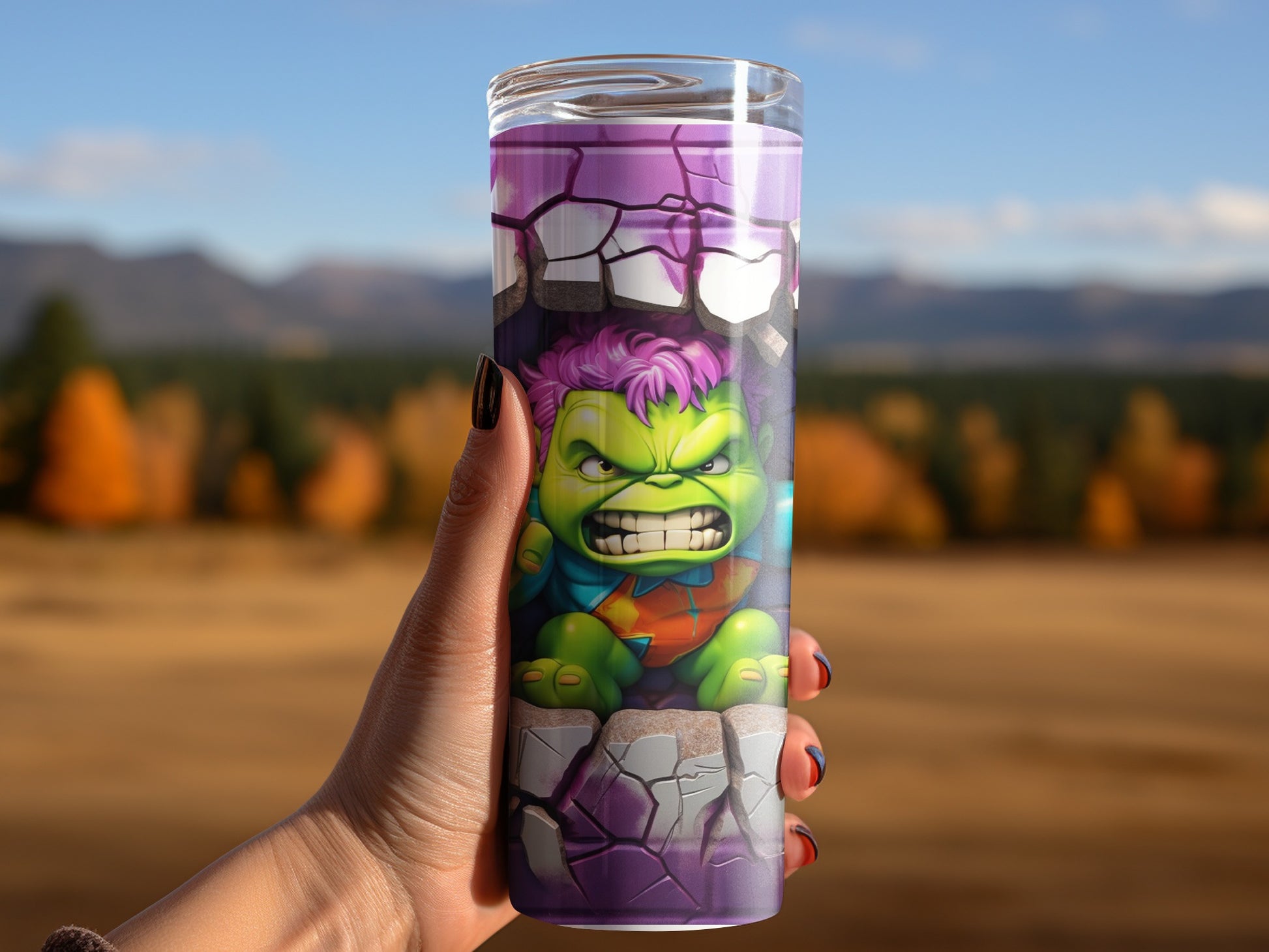 Angry Green Cartoon Character Purple Tumbler