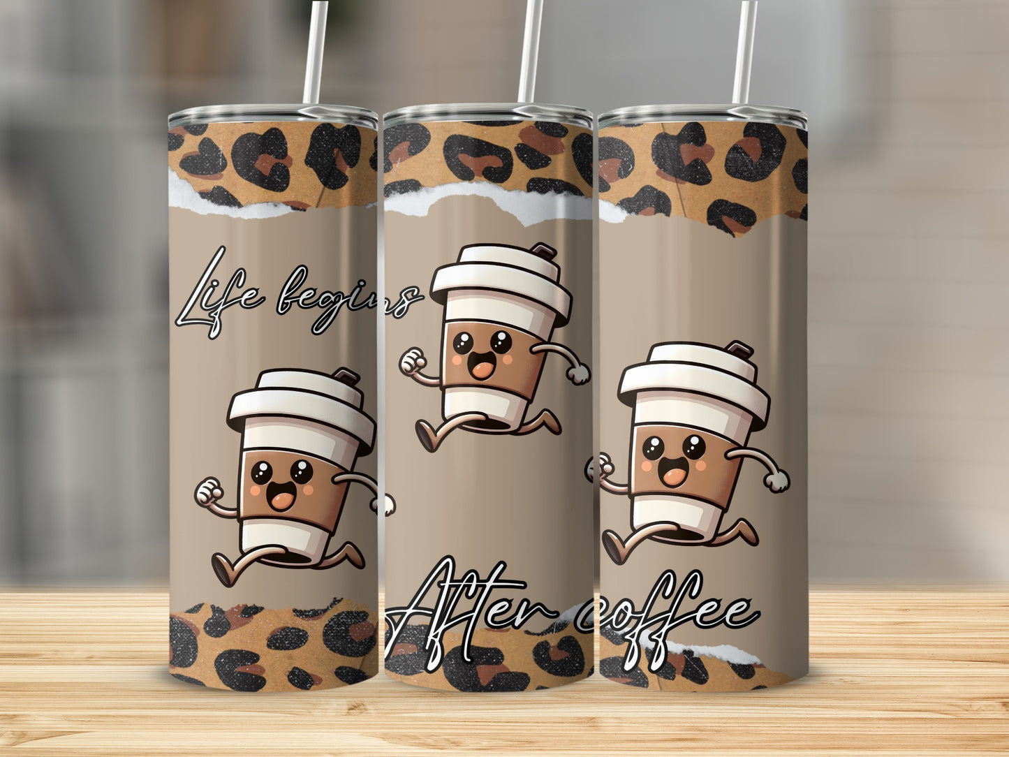 Life Begins After Coffee Tumbler Cup Leopard Print