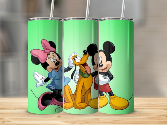 Mickey Minnie and Pluto Green Background Tumbler
