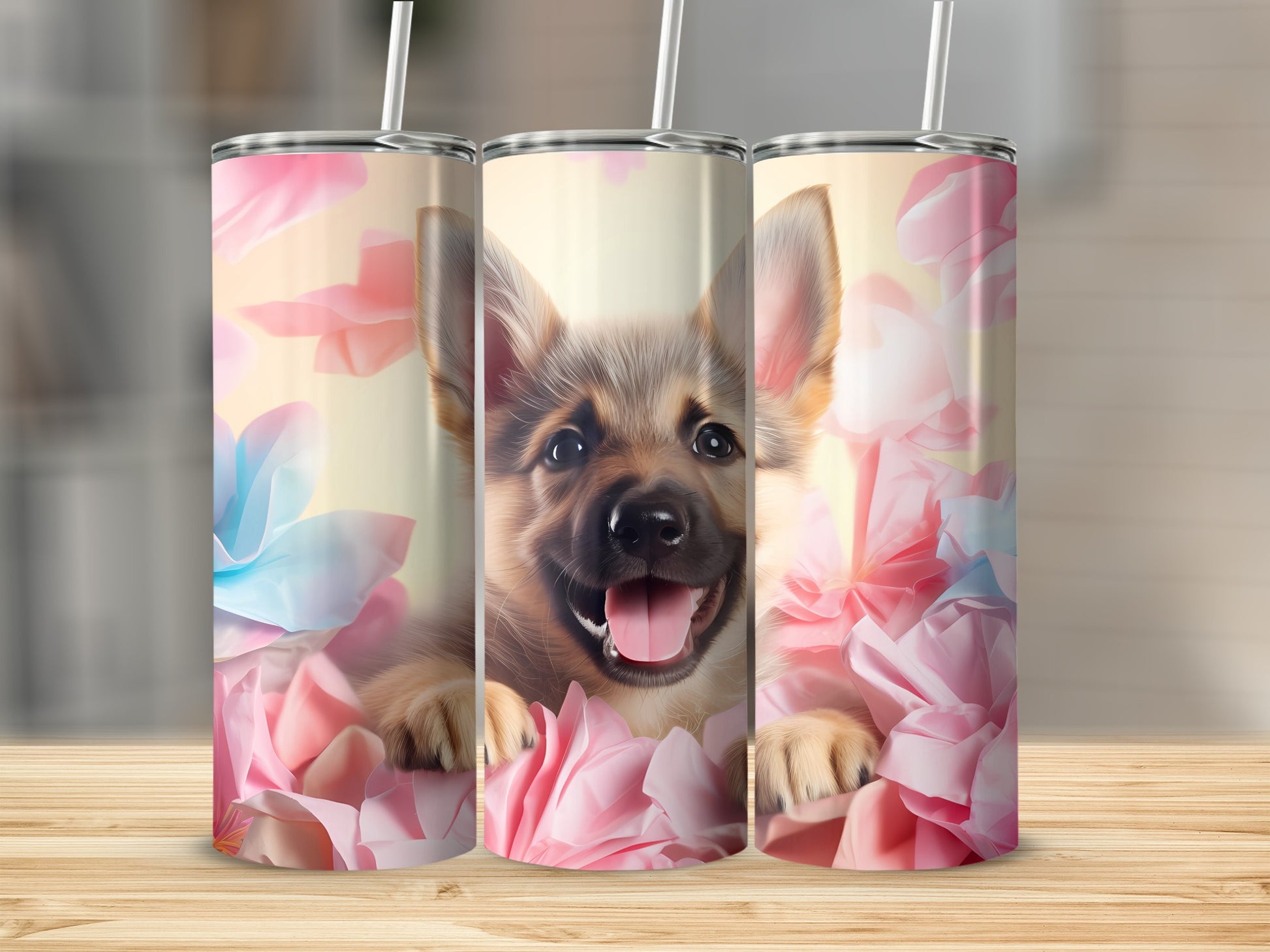 Happy Puppy Floral Petals Design Colorful Tumbler product type
